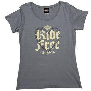 Harley-Davidson Gray “Ride Free” Grand Cayman Women’s T-Shirt Scoop Neck